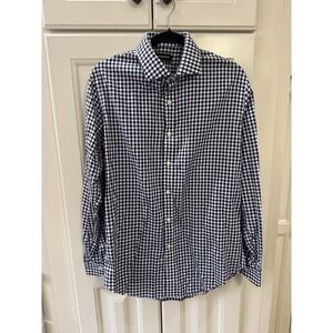 Esquire Performance Slim Fit Gingham Check Button Down Shirt Mens 16.5 Blue